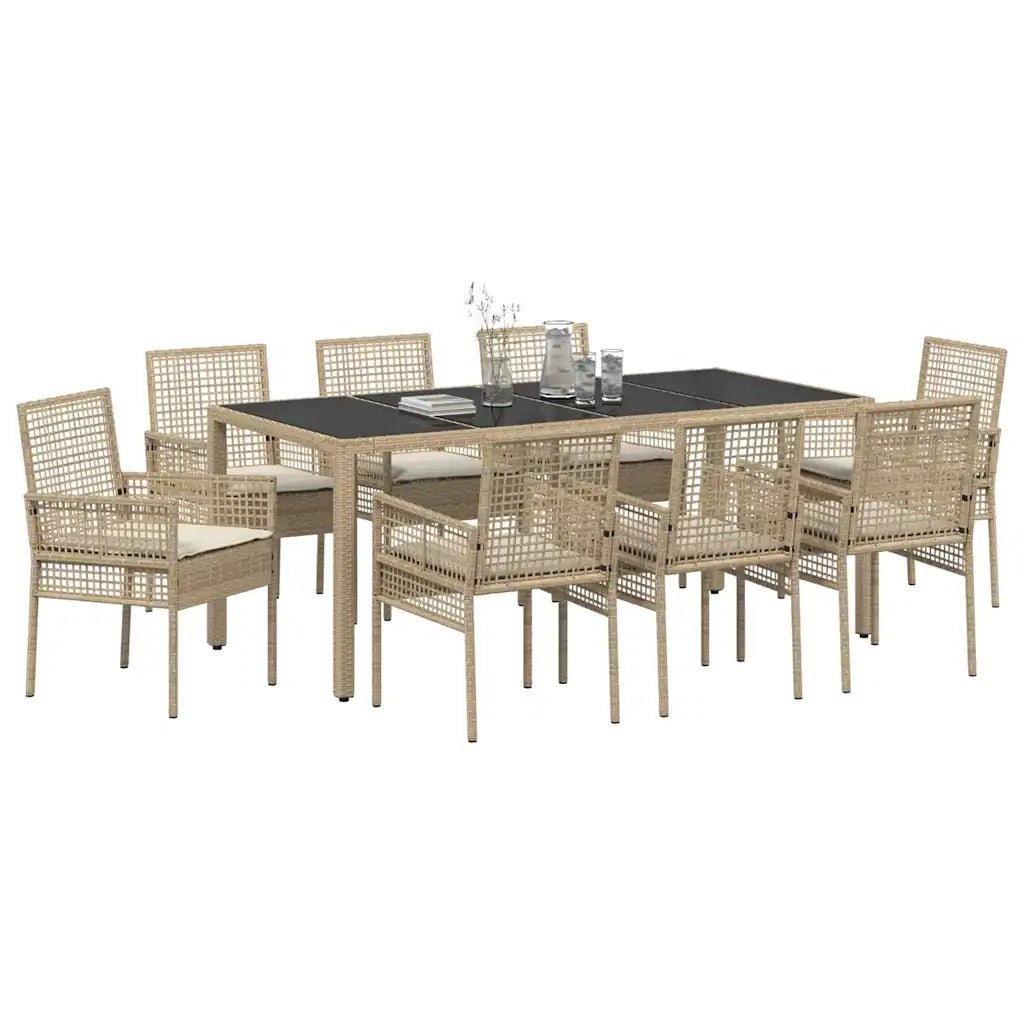 Set da Pranzo per Giardino 9 pcs Beige polyrattan 3334892