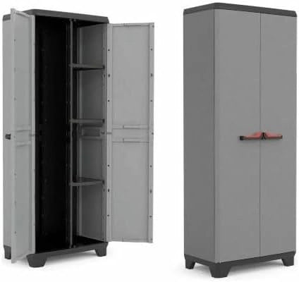 Mobile Armadio Portascope in Resina Stilo Grigio e Nero 173 x 68 x 39 cm