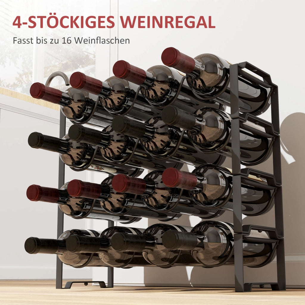 Scaffale per Vino ¨C Zephmum ¨C Nero, Metallo, 4 Livelli
