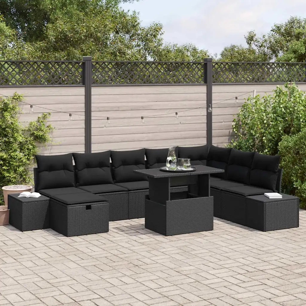 Set Divano da Giardino 11 pcs Nero Poly Rattan