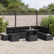 Set Divano da Giardino 11 pcs Nero Poly Rattan