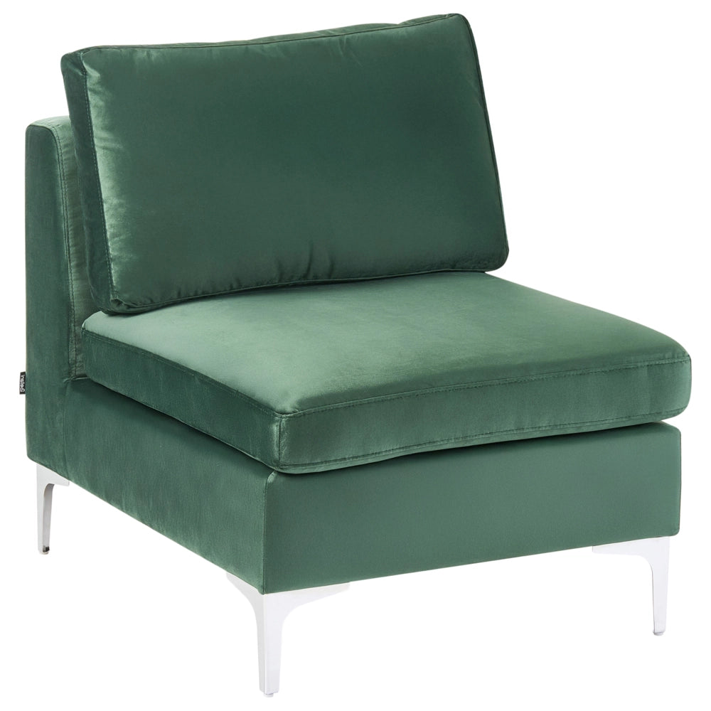 Modulo divano a 1 posto in velluto verde Gambe in metallo argento Stile glamour
