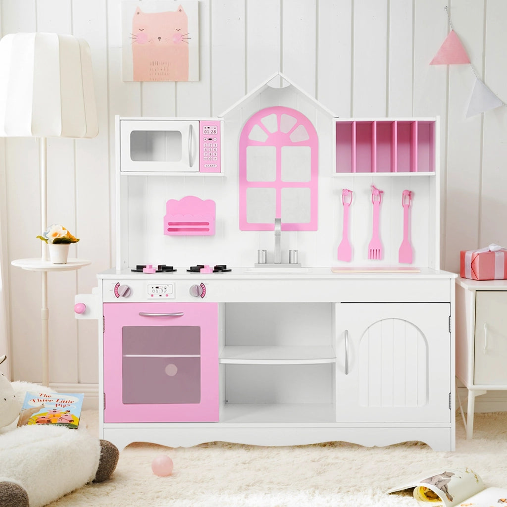 Set da cucina giocattolo per bambini, Set cucina in legno con pentole in legno accessori da cucina 106,5x32x109cm