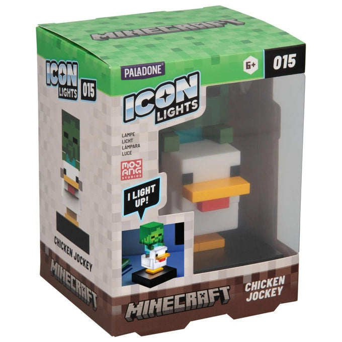 Paladone PP16289MCFID Minecraft Chicken Jockey Lampada Decorativa 3D 12 cm con Luce Calda a Batterie