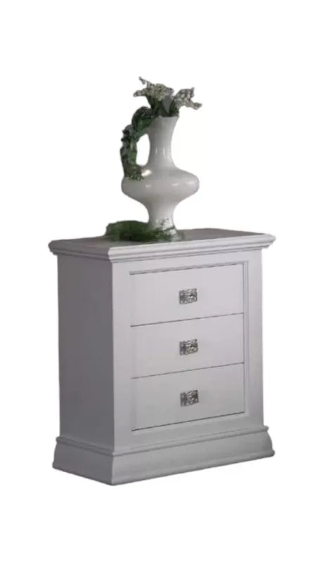 Comodino classico 3 cassetti legno shabby bianco 61x38x74 - Mobili 2G