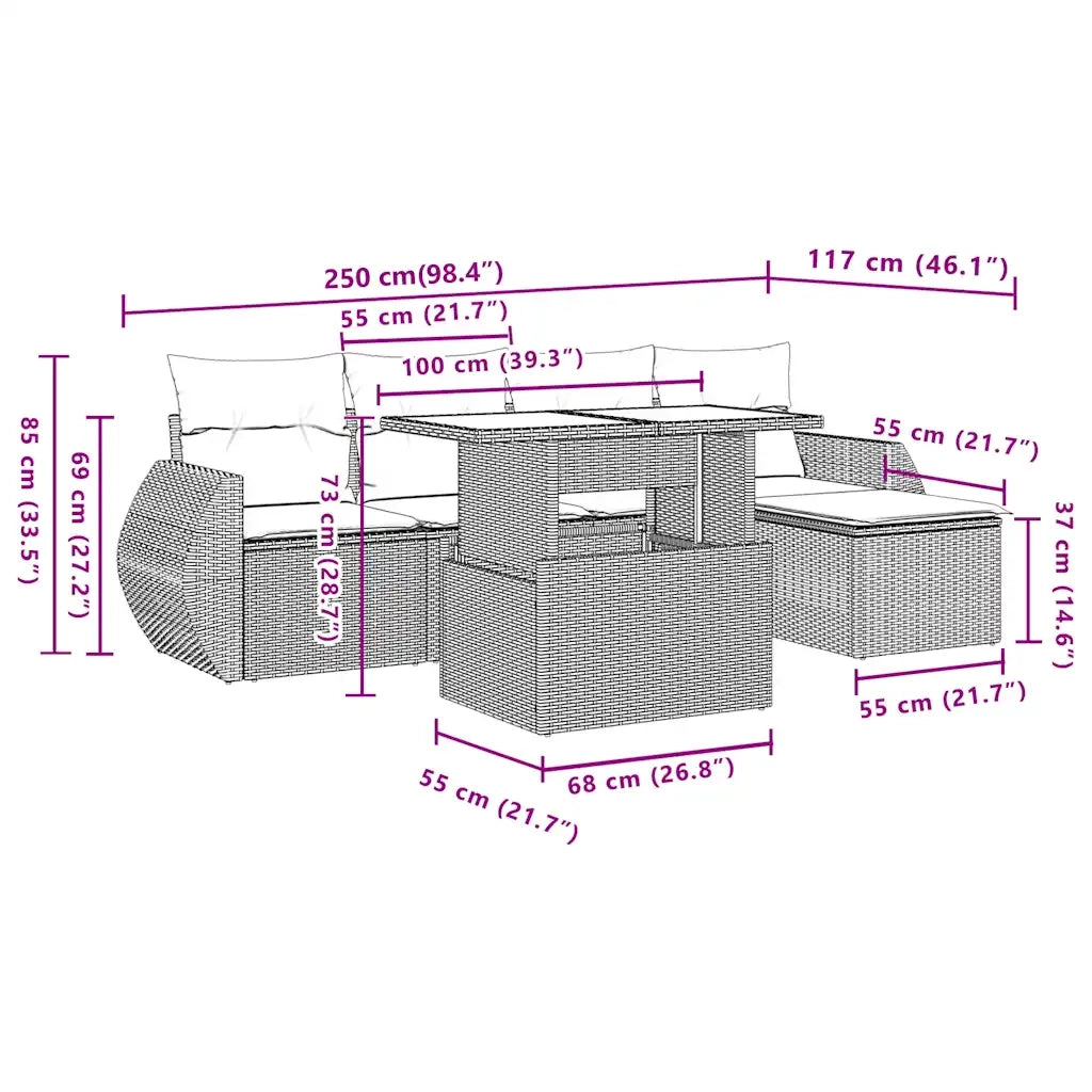 Set Divano da Giardino 6 pz con Cuscini Marrone in Polyrattan 3268503