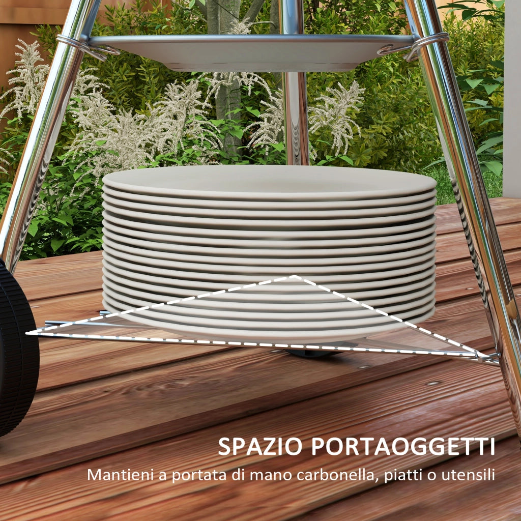 Barbecue a Carbonella ¨C Xylo ¨C Griglia Acciaio con Coperchio e Ruote, Nero