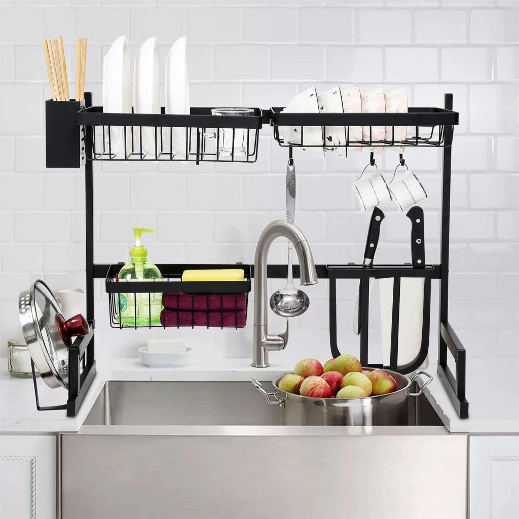 Sopra lavello Dish organizzer cucina scaffale cucina in acciaio colore nero - ZENCOCCO