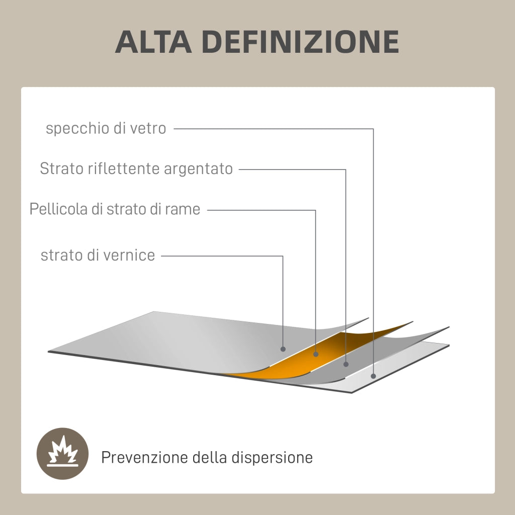 Specchio da Parete Stile Finestra con Montaggio Verticale e Orizzontale, 90x60 cm, Oro