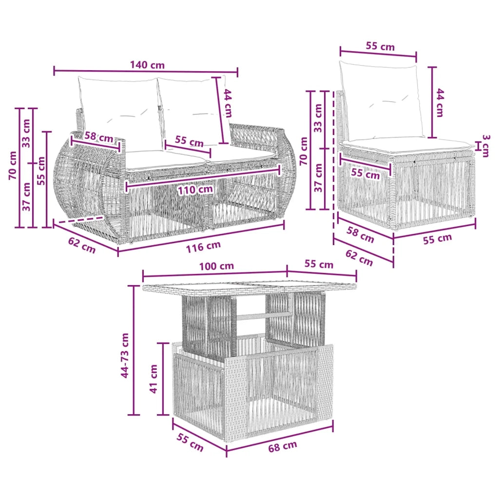 Set Divano da Giardino 4 pz Grigio e Grigio Scuro polyrattan 3436892