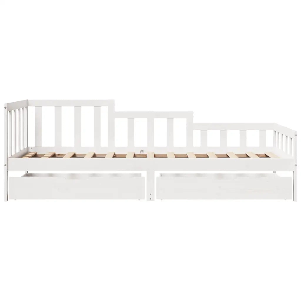 Dormeuse con Cassetti Bianco 90x200 cm Legno Massello di Pino 3302101