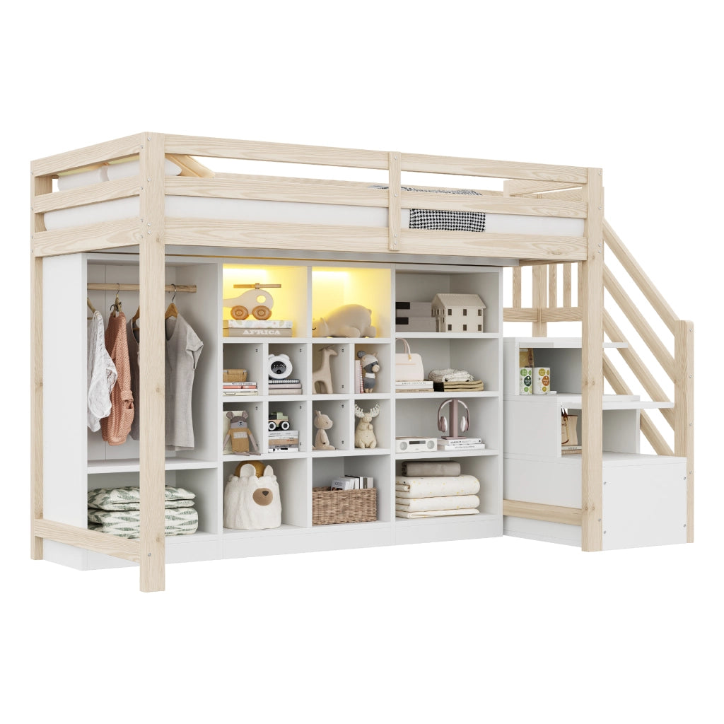 Letto a Soppalco con Contenitore e LED ¨C MINIMAL ¨C Legno 90x200