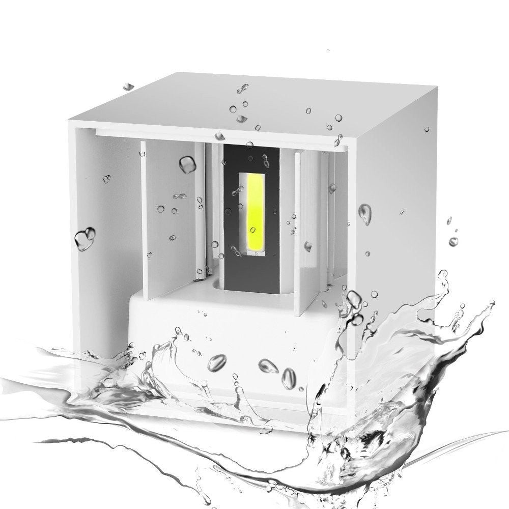 Trade Shop - Applique Led Cubo Bianco Lampada Da Parete 5w 750lmn Luce Regolabile Updown Ip65 - -bianco Freddo      -