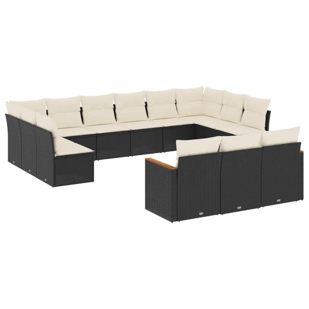 Set Divani da Giardino 13pz con Cuscini Nero in Polyrattan