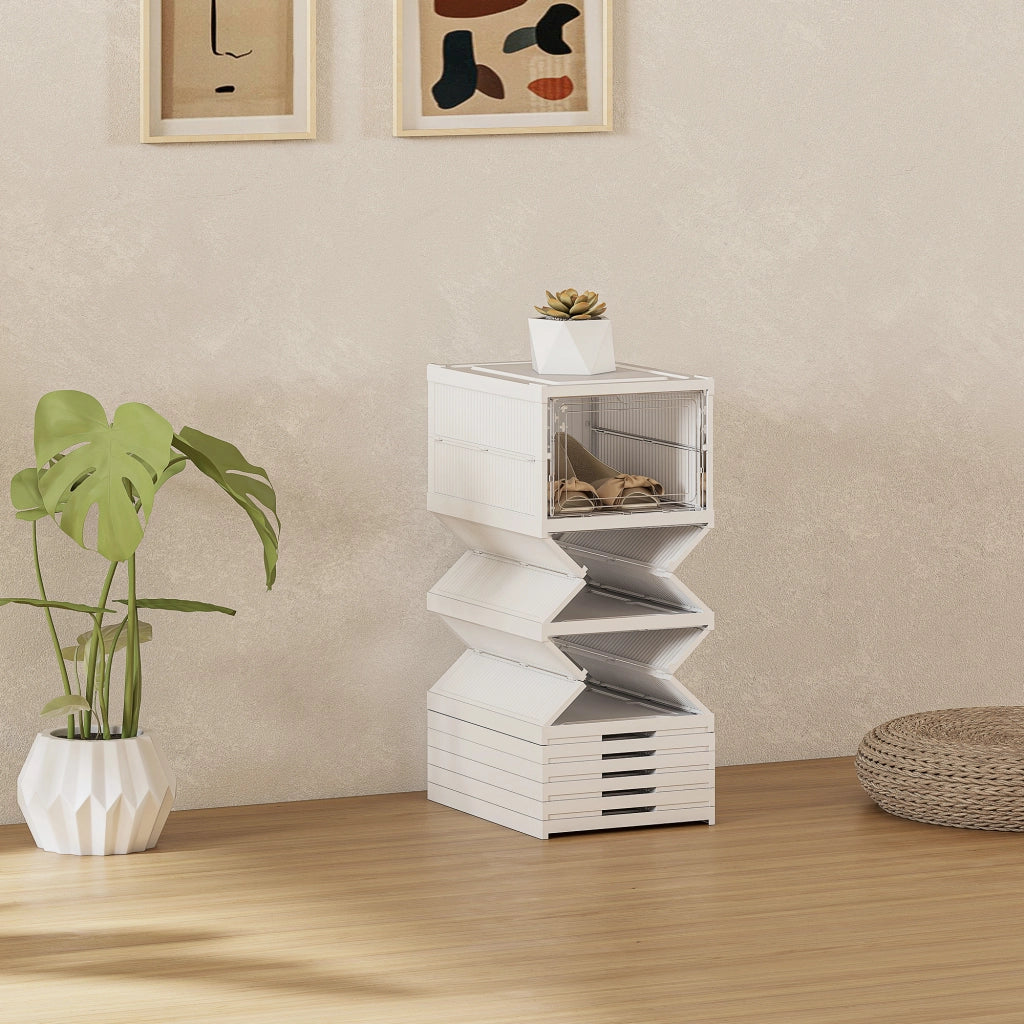 Armadio per scarpe con 8 contenitori impilabili e pannello trasparente ¨C zephmum ¨C bianco
