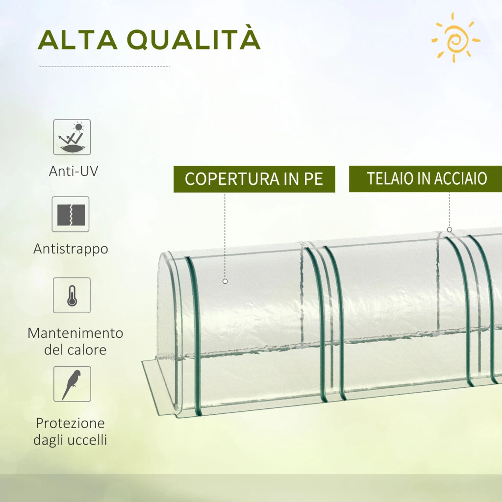 Serra a Tunnel per Giardino ¨C Xylo ¨C PVC Trasparente e Acciaio 295x100x80 cm