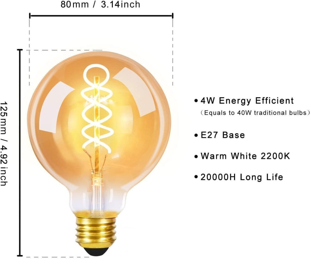 ZMH Bombilla LED  Bombilla Edison 4W G80 Vintage Bullet Bulb