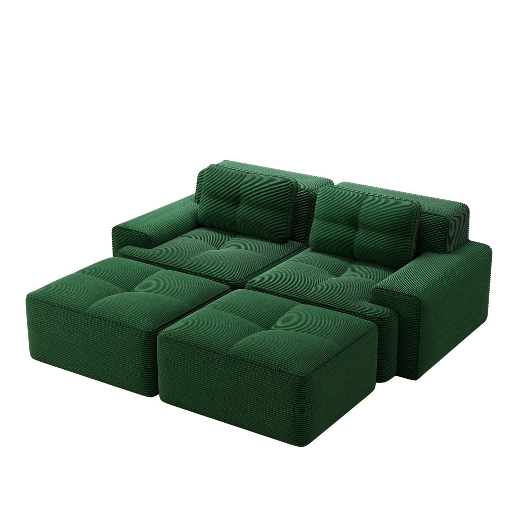 Divano Modulare Cloud con Ottoman ¨C MINIMAL ¨C Velluto a Coste, Verde, 2 Posti
