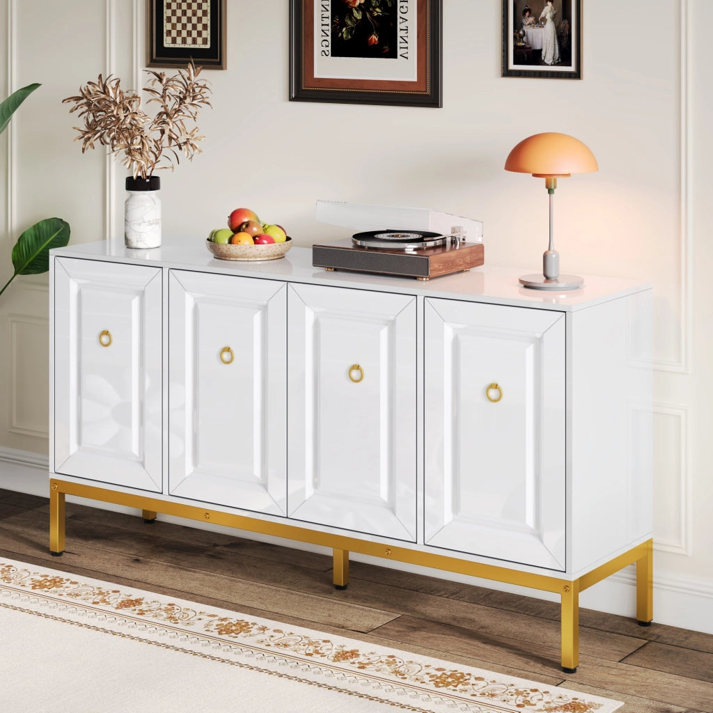 Credenza lucida - Zephmum - 140¡Á80¡Á40cm - Maniglie e gambe dorate