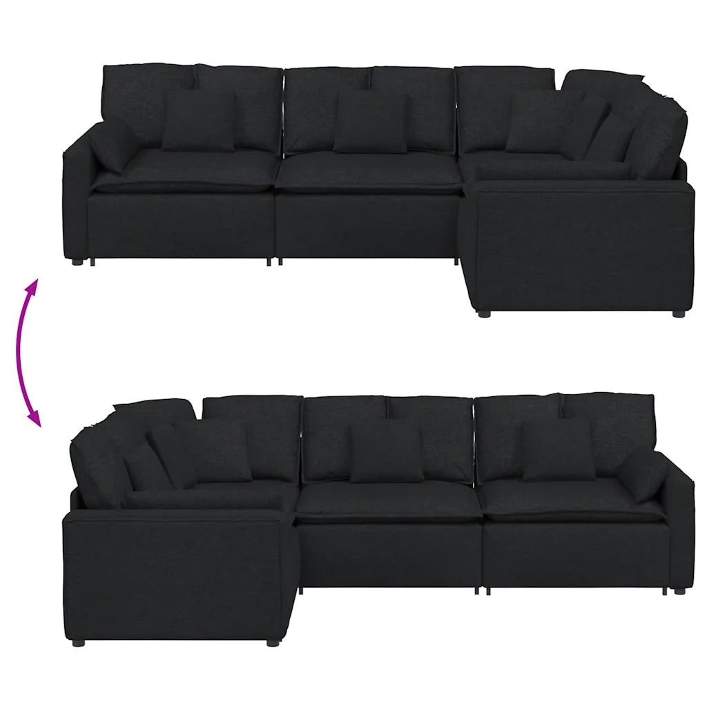 Divano Modulare con Cuscini in Tessuto Nero 3321149