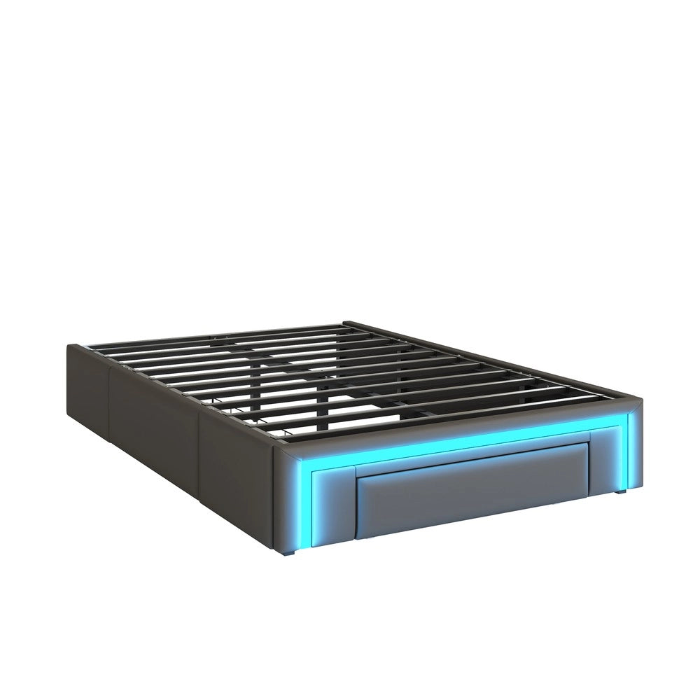 Letto Singolo con Cassetti e LED ¨C MINIMAL ¨C PU Grigio 90x200