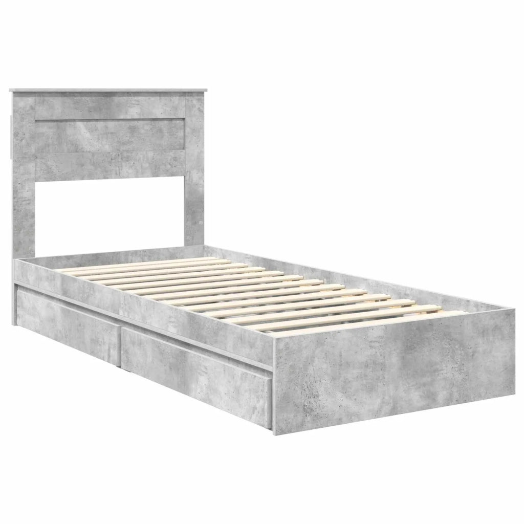 Letto con Contenitore con testiera Grigio cemento 75 x 190 cm