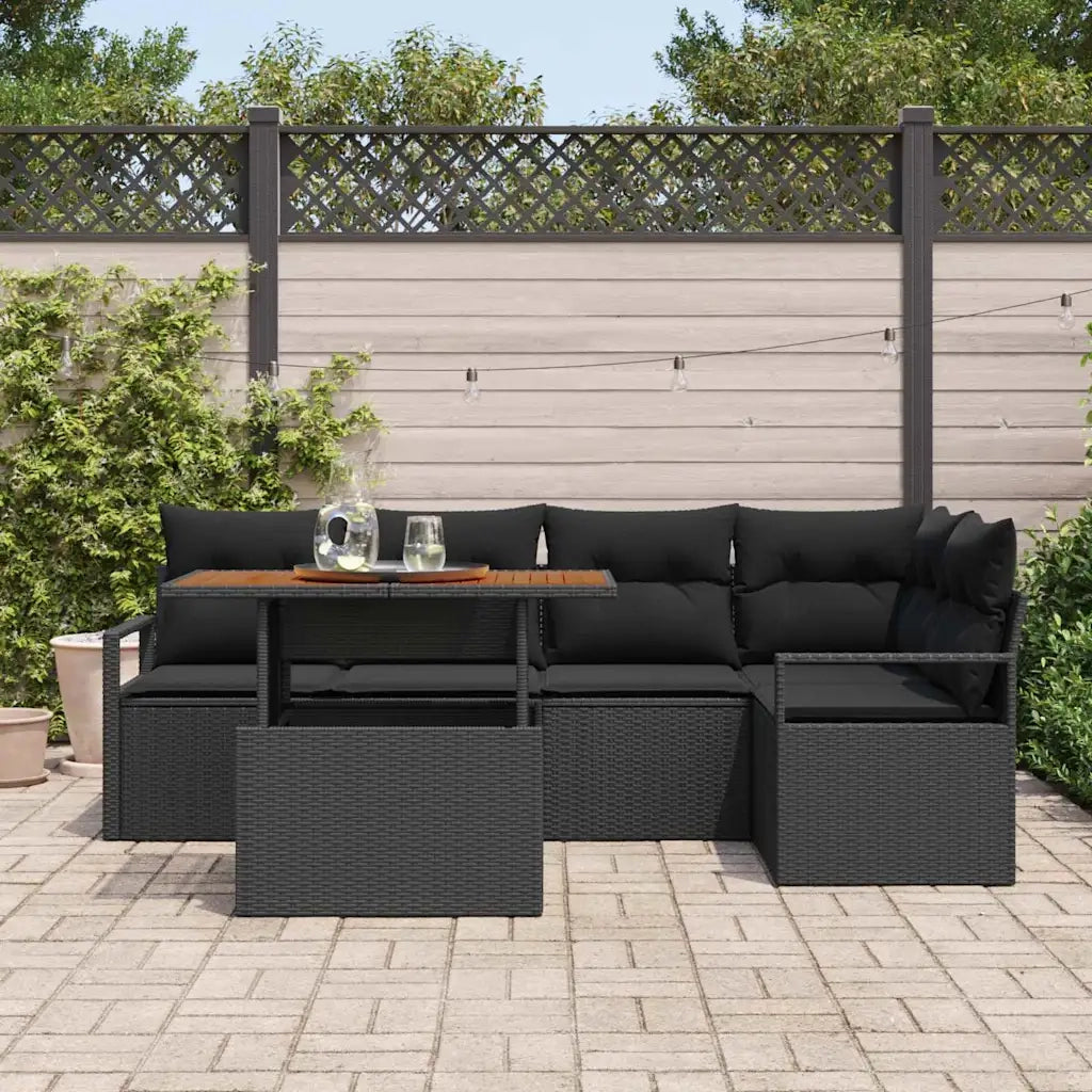 Set Divano da Giardino con archiviazione 6 pcs Nero Poly Rattan