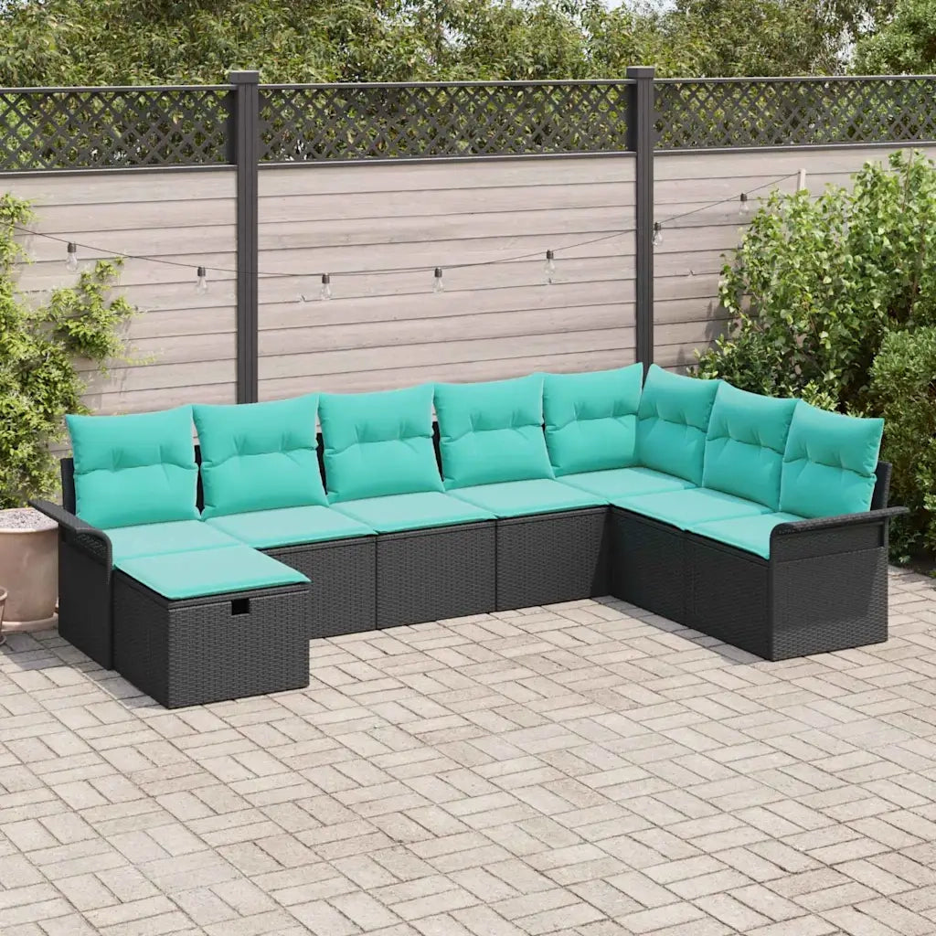 Set Divano da Giardino con cuscino 8 pcs Nero Poly Rattan 3360267