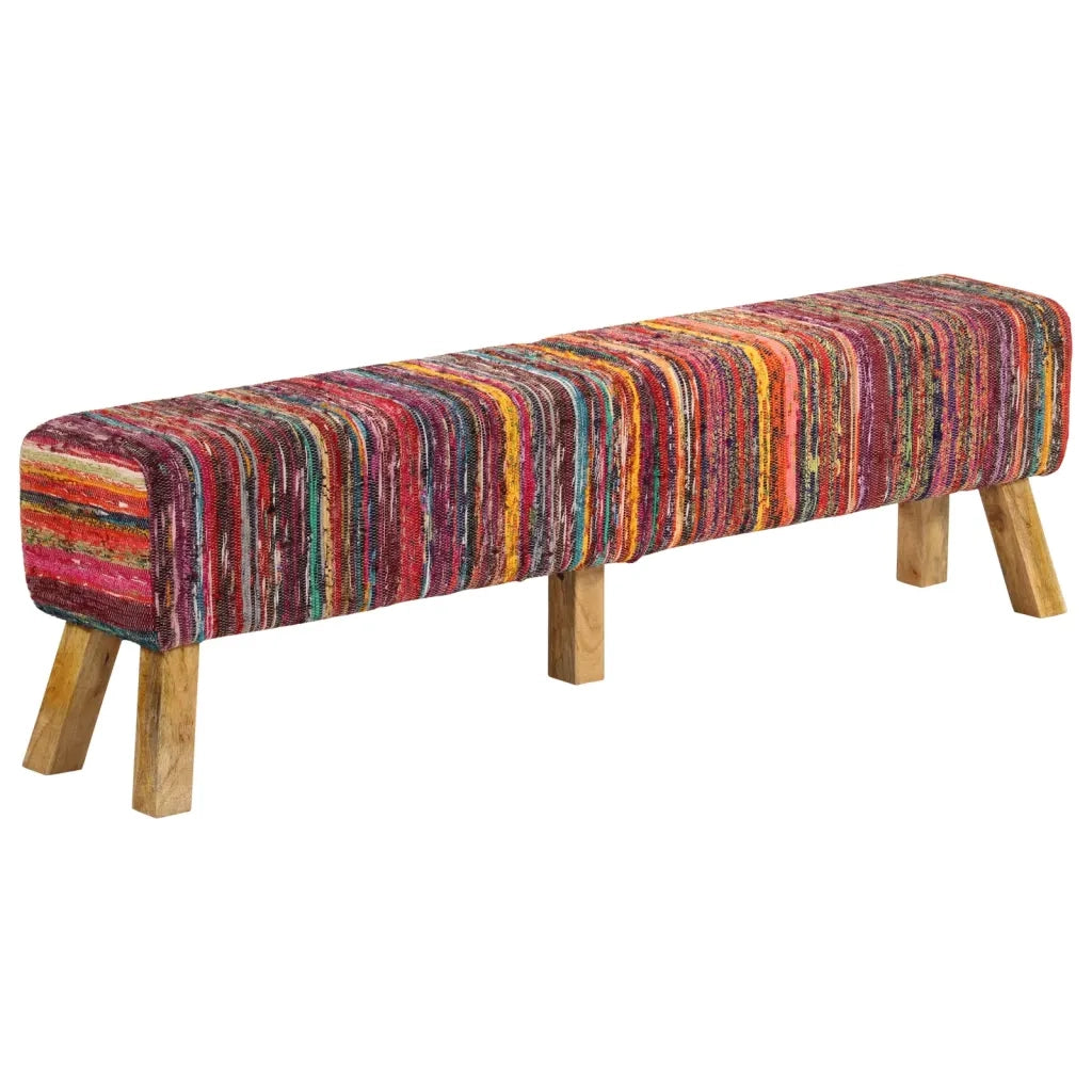 Panca Multicolore 160 cm Tessuto Chindi e Legno Massello Mango 359636