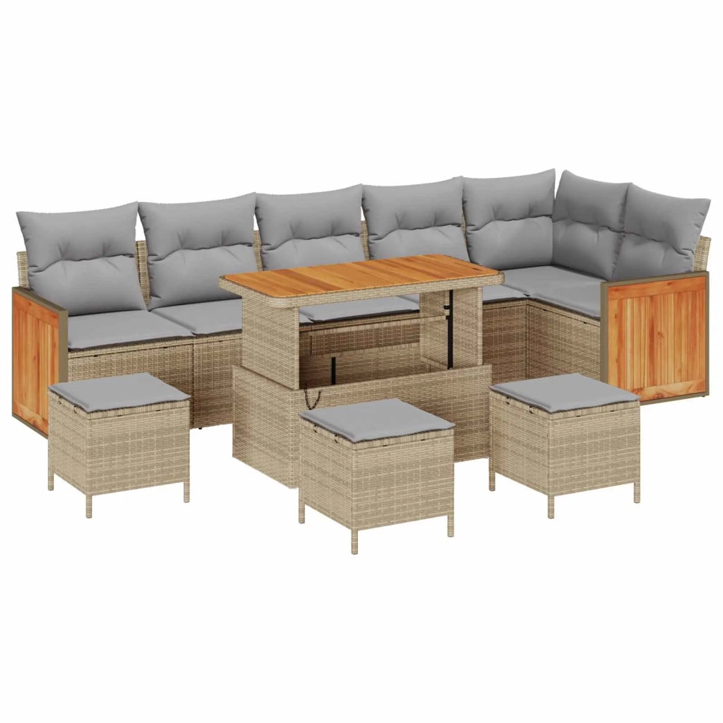 Set Divano da Giardino con cuscino 10 pcs Beige e Grigio Chiaro 3363202