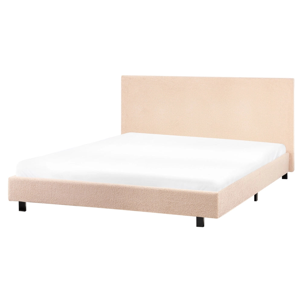 Letto matrimoniale imbottito in bouclé beige 160 x 200 cm con rete e testata
