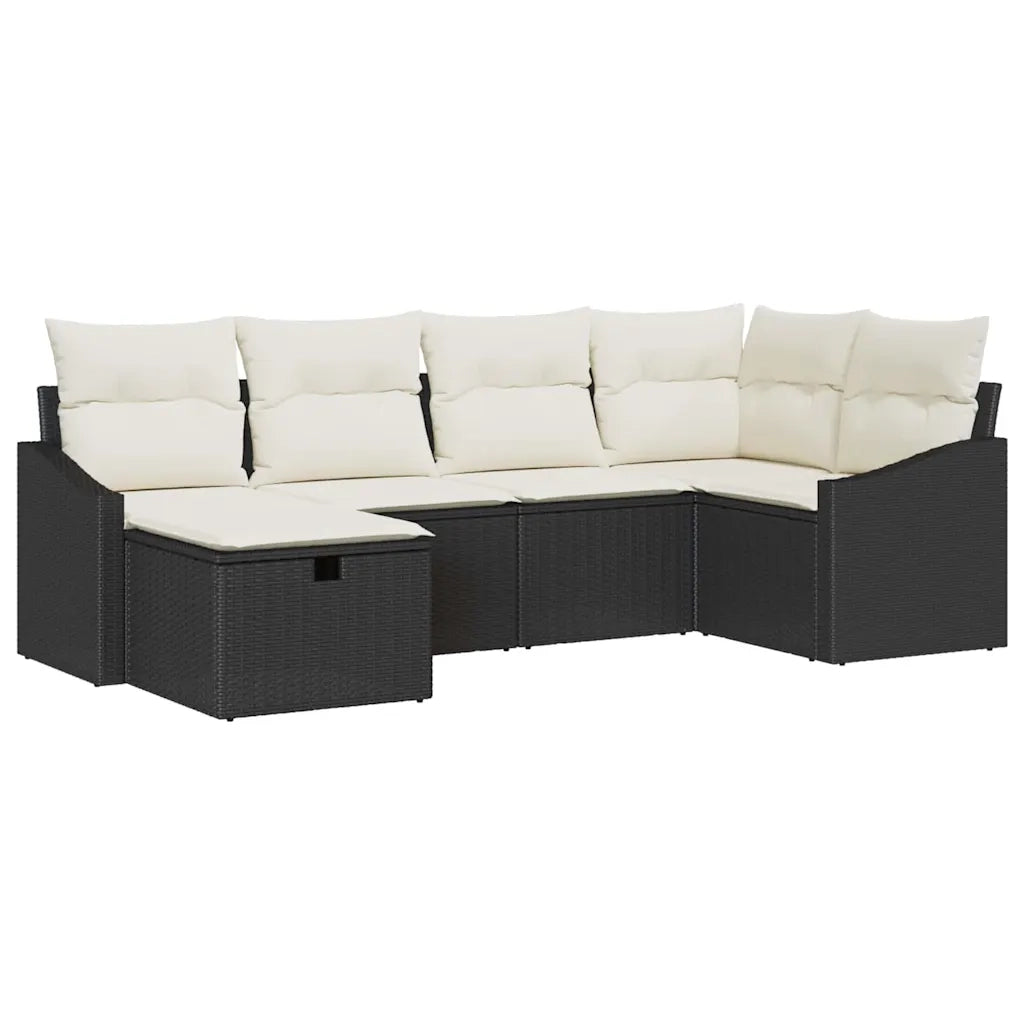 Set di divani con cuscino 6 pcs Nero e Crema polyrattan