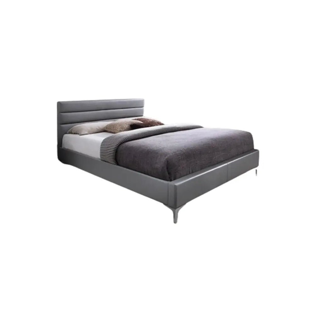 Set letto THOMAS 160x200 con doghe + 2 comodini rotondi - Grigio e legno