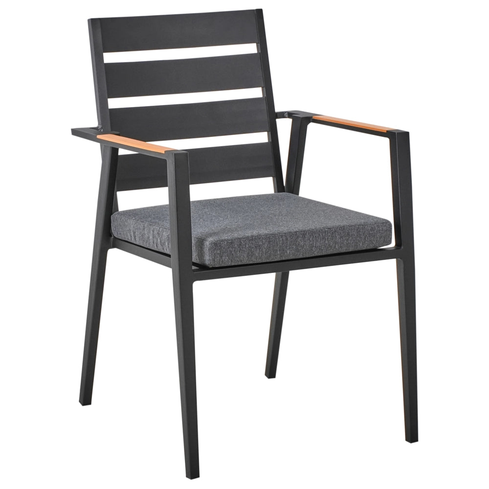 Set da pranzo da giardino a 4 posti con tavolo in alluminio e piano grigio con sedie con cuscini giardino terrazzo elegante