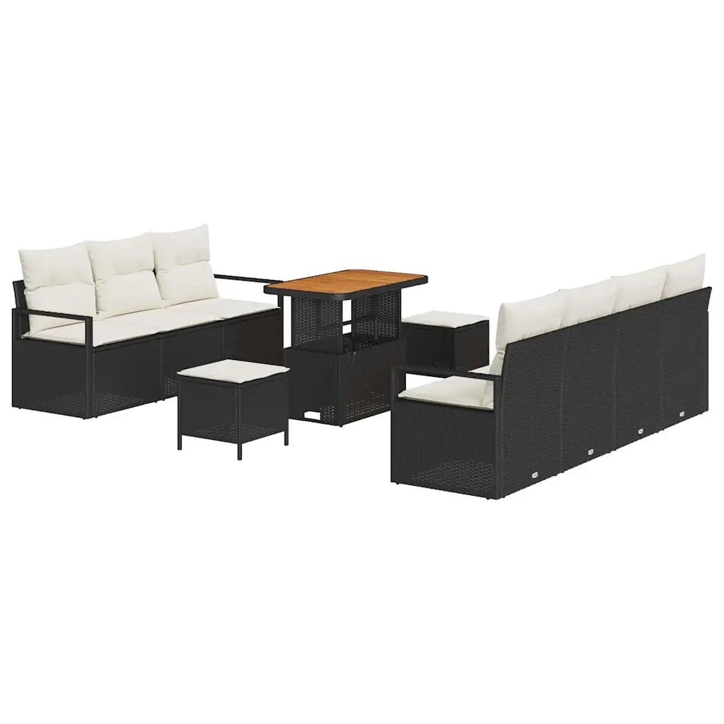 Set Divano da Giardino con cuscino 10 pcs Nero polyrattan