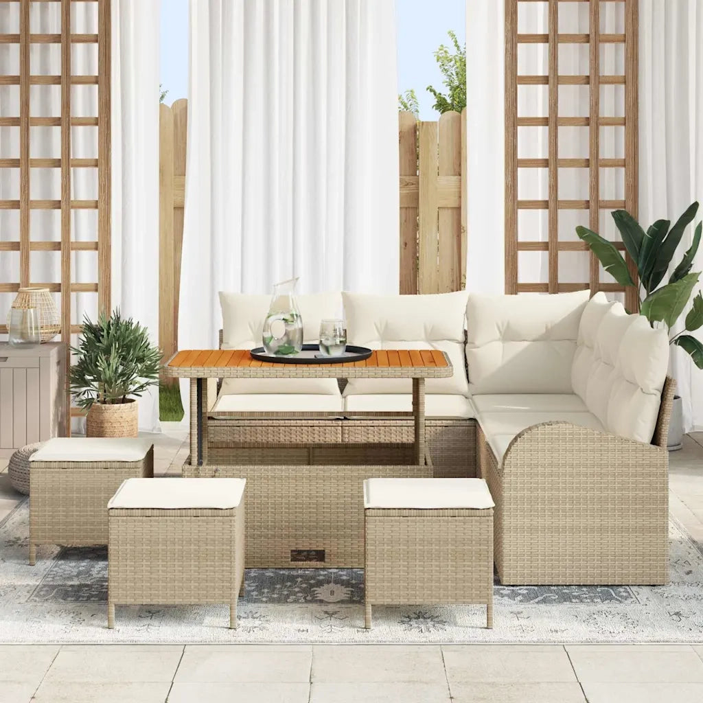 Set Divano da Giardino con cuscino 9 pcs Beige polyrattan 3362401