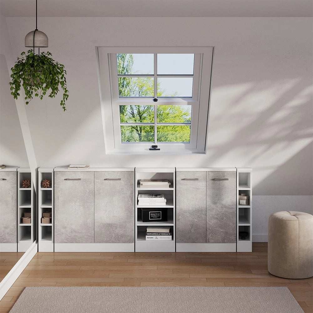 Set di mobili sottotetto Rion Calcestruzzo/Bianco Set di 5 Vicco