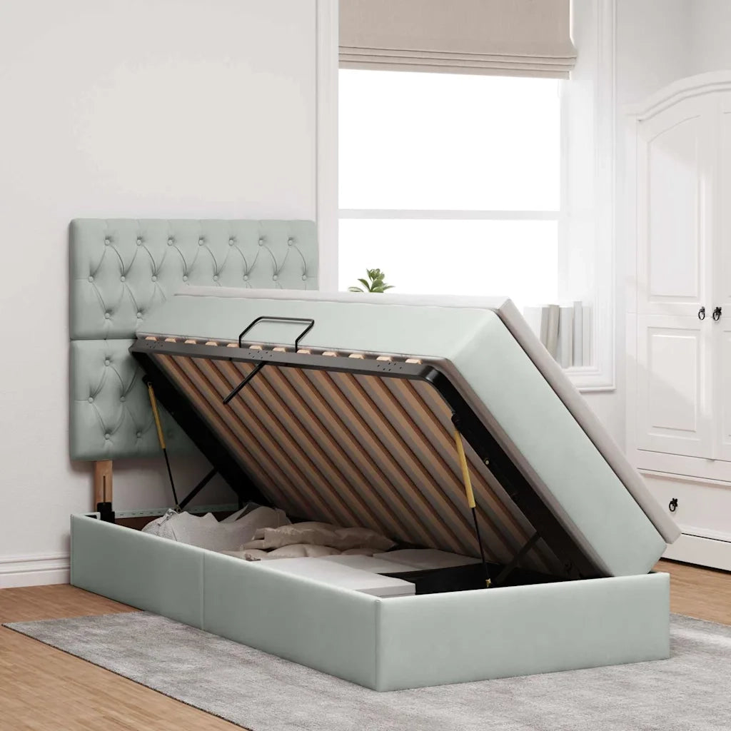 Letto con contenitore e LED Grigio chiaro 90 x 200 cm Velluto