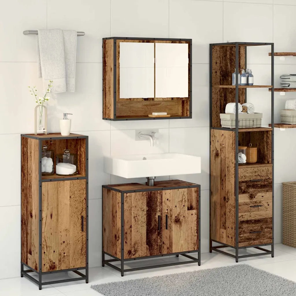 Set di mobili per il bagno con cassetto 3 pcs Legno vecchio 3402518