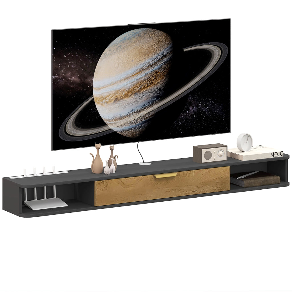Mobile TV sospeso con ante scorrevoli e scomparti aperti ¨C zephmum ¨C grigio 160x24x16 cm