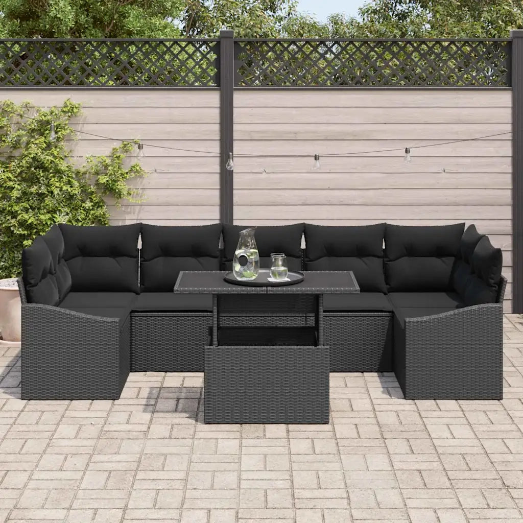 Set Divano da Giardino con cuscino 8 pcs Nero polyrattan 3348959