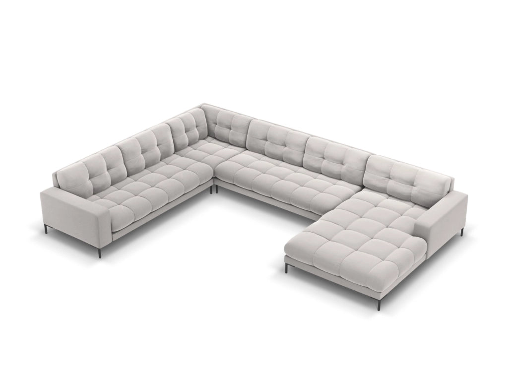Cosmopolitan Design - Divano panoramico sinistro "Bali" 7 posti in velluto argento 