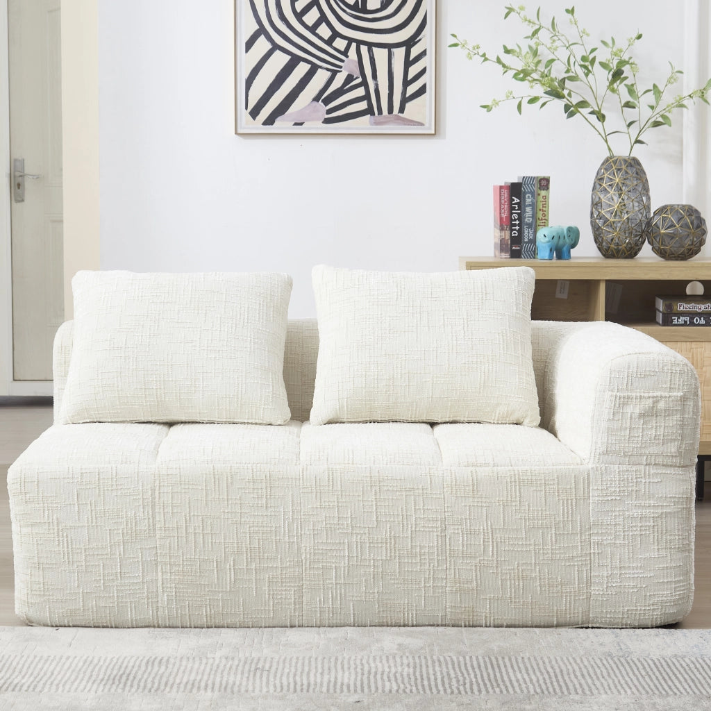 Divano 2 Posti con Cuscini e Tasche Laterali ¨C MINIMAL ¨C Beige, Tessuto Morbido