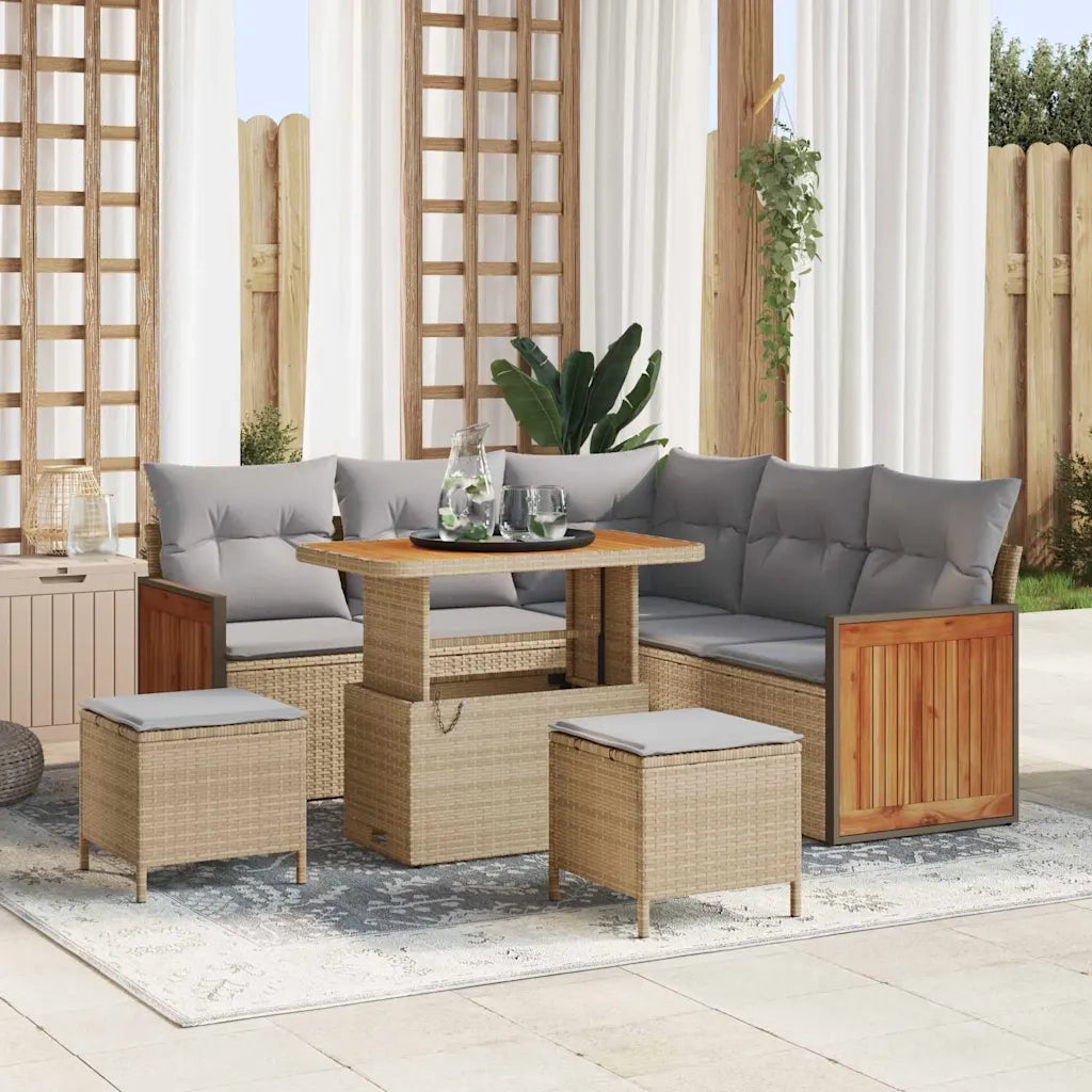 Set Divano da Giardino con cuscino 8 pcs Beige e Grigio Chiaro