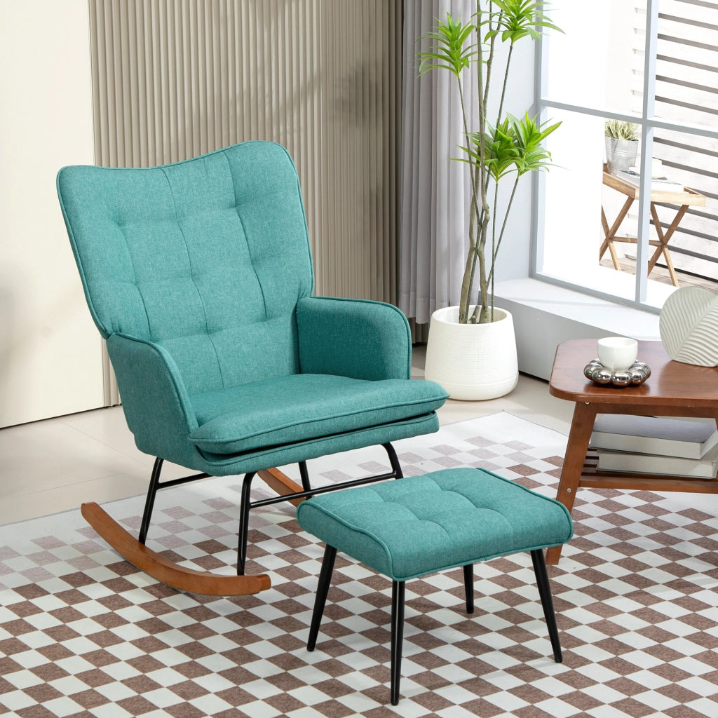 Poltrona Dondolo con Poggiapiedi e Braccioli ¨C Minimal ¨C Verde