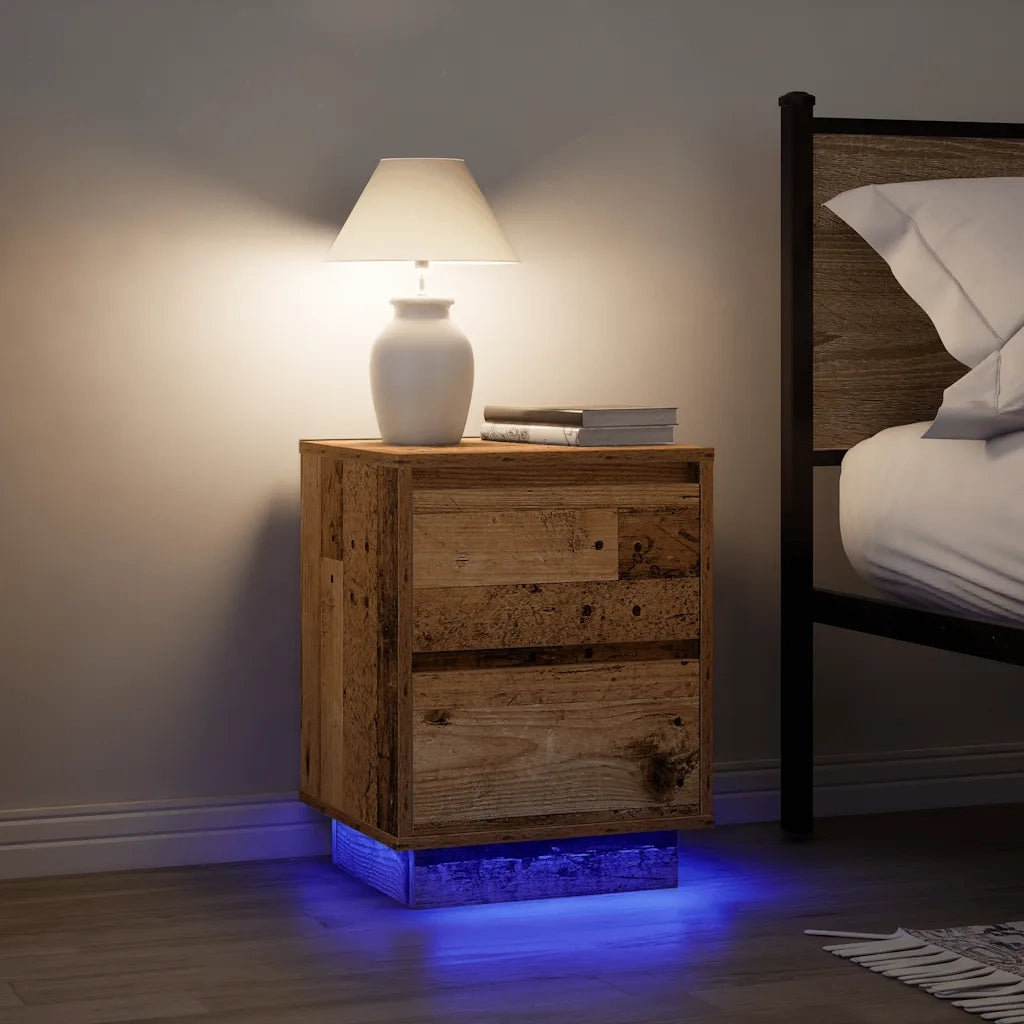 Comodino con Luci LED Legno Antico 38x34x50 cm 861297