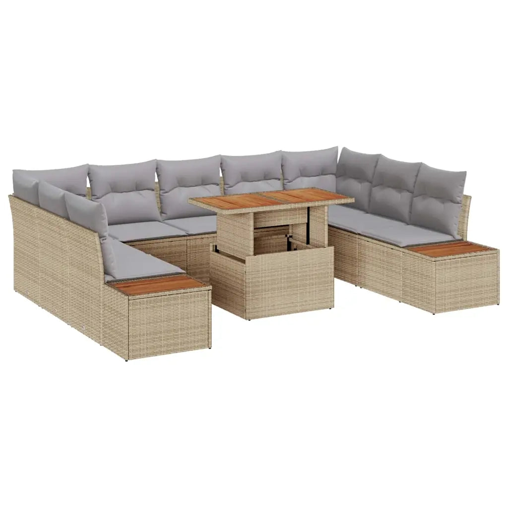 Set da Pranzo per Giardino con cuscino 10 pcs Beige e grigio