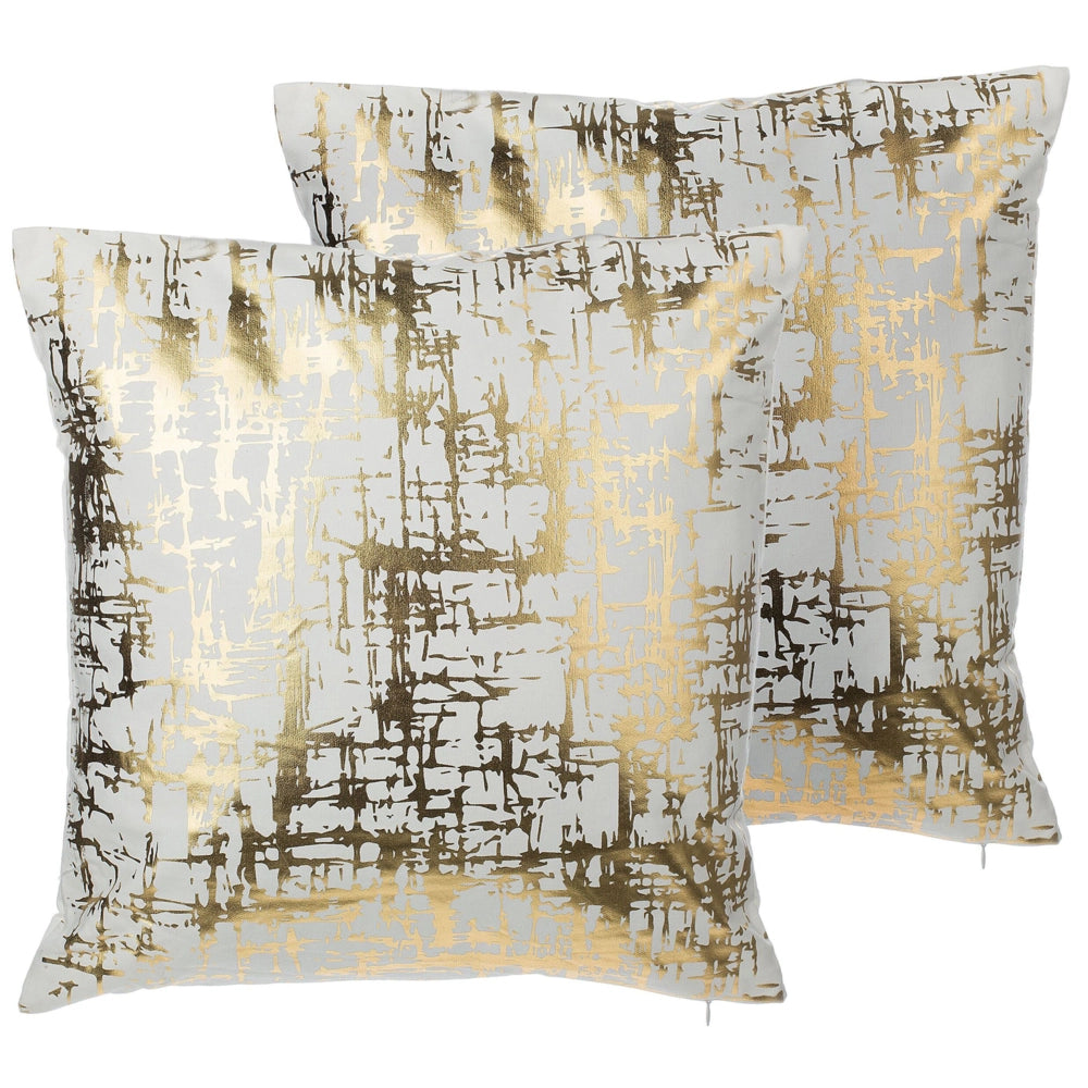 Set di 2 cuscini decorativi effetto craquelé dorato 45 x 45 cm con motivo stampato in lamina