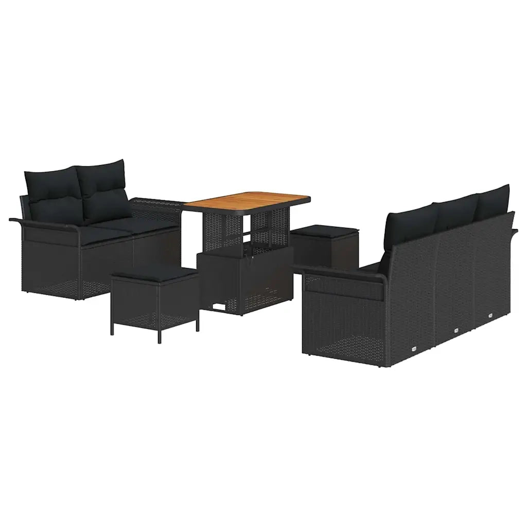 Set Divano da Giardino con cuscino 8 pcs Nero polyrattan