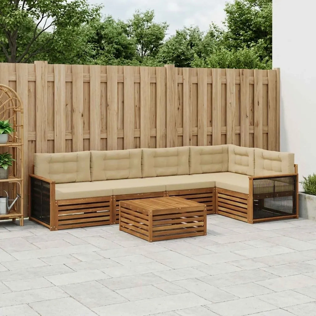 Set di divani da esterno con cuscino 6 pcs Naturale e Beige 3383386